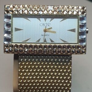 🦋10/$20🦋 Cache Goldtone/Silver Rhinestone Stainless Steel Mesh Women's Watch